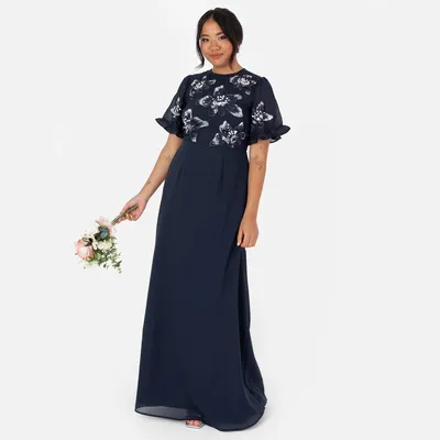 Produktbild von Maya Deluxe Damen Women's Maxi Dress Ladies Short Angel Sleeve Round Neck Floral