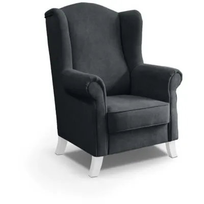 Produktbild von Ohrensessel LEONARDO Relax Sessel für Wohnzimmer, Polstersessel, Plüsch Dunkelgrau, Holzbeine Weiß