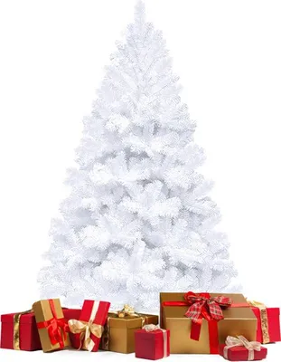 Produktbild von Ikodm Künstlicher Weihnachtsbaum Tannenbaum, PVC Nadeln Metallständer & Klappsystem Christbaum Weiß 150cm
