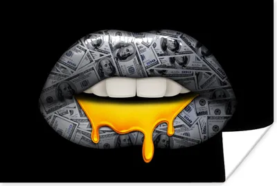 Produktbild von MuchoWow® Poster Lippen - Geld - Schwarz und Weiß 60x40 cm - Schlafzimmerdekoration
