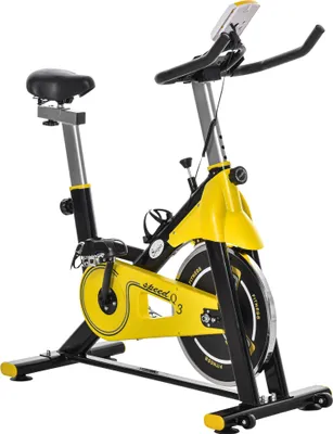 Produktbild von Fahrradtrainer höhenverstellbarer Heimtrainer Fitnessfahrrad Rollentrainer mit Riemenantrieb LCD-Display Stahl ABS Gelb+Schwarz+Grau 45,5 x 100 x 101-113 cm