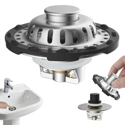 Zdjęcie produktu dla Korek do umywalki z sitkiem, szczotkowane nikiel, otwór umywalki 30-60 mm, mosiężna wkładka w kształcie kuli