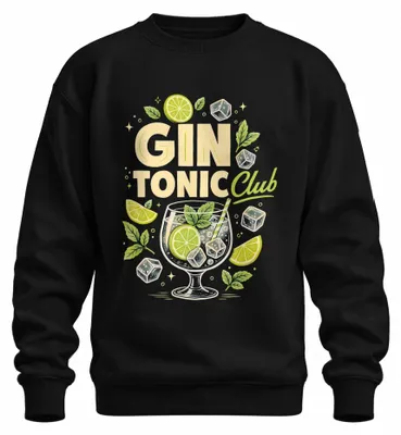 Imagen del producto de GIN TÓNICA. Club Limette. Sudadera con cuello redondo para amantes del gin. Color: negro. Talla: M