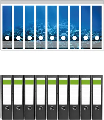Produktbild von Wallario 9 Stück breite Ordner inkl. Klebeetiketten mit Motive Unterwasserwelt Meer -  Set mit Rückenschildern / Ordnerrücken Stickern