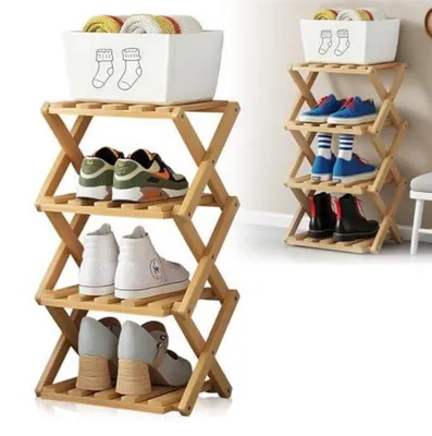 Image de Étagère à chaussures en bambou, 4 niveaux, pliable, 57x26x26 cm, autoportante, étroite