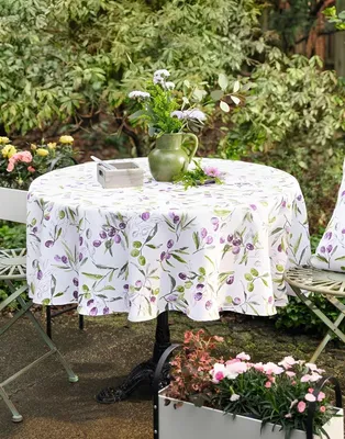 Produktbild von Gartentischdecke "Olive", weiß, rund, Ø 160 cm, creme, Tischdecke wetterfest & schmutzabweisend