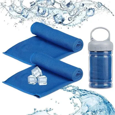 Produktbild von Famanu Kühlhandtücher 2 Stück Mikrofaser Sporthandtücher 90 x 30 cm dunkelblau
