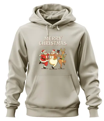 Produktbild von MERRY CHRISTMAS Weihnachtsmann Schneemann Rentier tanzend Hoodie Kapuzenpullover, Natur, XXL