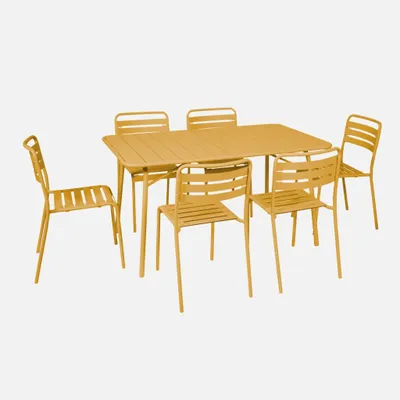 Produktbild von sweeek - Klappbarer Gartentisch aus Stahl mit 6 Stühlen - Ocker