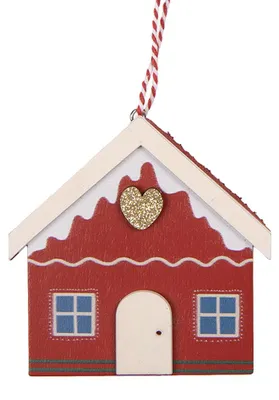 Immagine prodotto di Clayre & Eef Decorazione natalizia a forma di casetta 11x1x11 cm, legno rosso