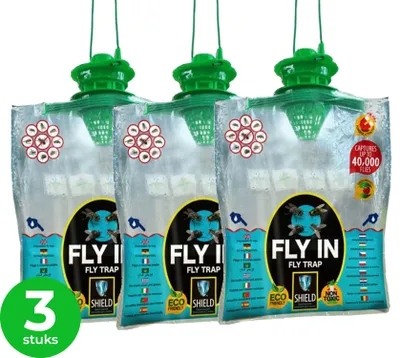 Productafbeelding van LastShield Vliegenval XL met lokmiddel - 3 stuks - Vangt 40.000 vliegen - Vliegenzak - Vliegenvanger - Ecologisch en gifvrij