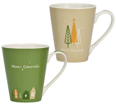 Produktbild von Große Weihnachts-Tassen mit Spruch 2er Set Porzellan 9 cm, 380 ml
