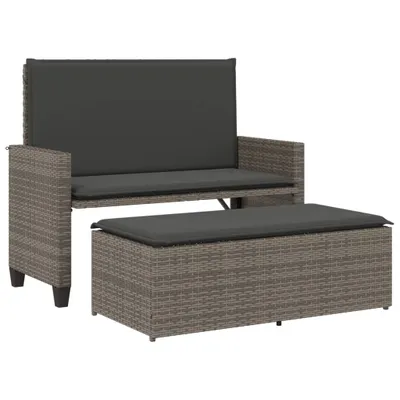 Produktbild von Gartenbank mit Kissen und Hocker Grau Poly Rattan