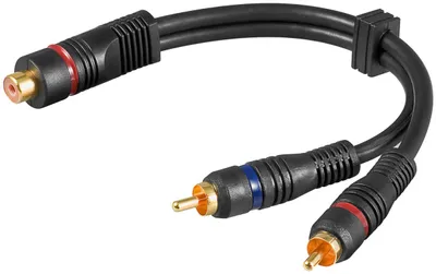 Produktbild von Goobay 50375 Audio kabel Y adaptér, 1x cinch zástrčka do stereo cinch zásuvky, OFC, dvojité stínění, 0,2 m, černý - cinch zásuvka > 2x cinch zástrčka (audio levá/pravá)