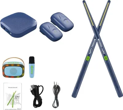 Produktbild von Zimilo Kinder AR Luftschlagzeug, Virtuelles Smart Drum Set, Tragbare elektronische Trommelstöcke, Musikspielzeug, Bluetooth, Sensor, Blau