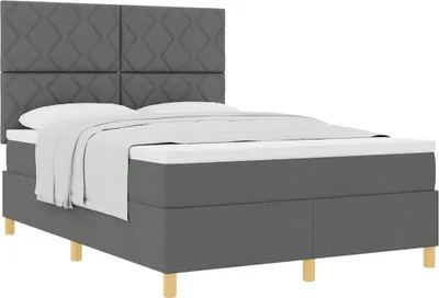 Image de Lit boxspring avec tête de lit gris foncé 140 x 190 cm Tissu