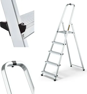Produktbild von Drabina Drabest | - 5 stopni, udźwig 125 kg - Drabina aluminiowa, drabina składana, antypoślizgowe nóżki, drabina, drabinka