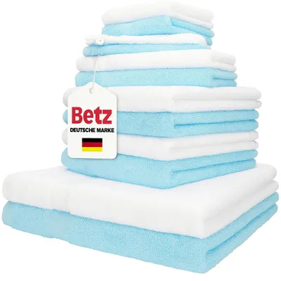 Produktbild von Betz 12er Handtuch-Set PALERMO 100% Baumwolle  Farbe: türkis und weiß
