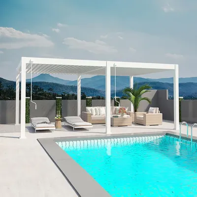 Produktbild von Weide Deluxe Plus Pergola Voll-Aluminium 4x6m mit Lamellendach freistehend weiß