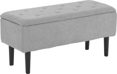 Produktbild von Sitzbank mit Stauraum, Polsterbank mit Klappdeckel, Samtoptik, Truhenbank, für Wohnzimmer, Schlafzimmer, Grau, 95 x 38 x 45 cm