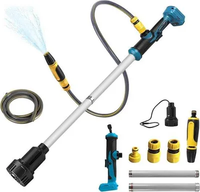 Productafbeelding van Draagbare draadloze accu regenvatpomp - 10 m opvoerhoogte - 2400 l/u - ideaal voor zwembad en tuin - ShopVlot