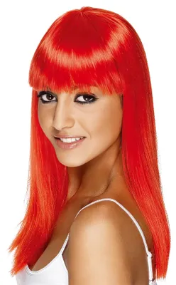 Produktbild von Straight Cut Perücke mit Pony neon-rot