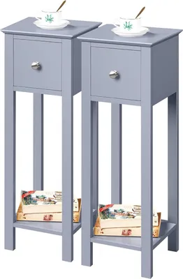 Produktbild von Telefontisch mit Schublade - Beistelltisch - 2 Stück - grau - Holz - 70 cm