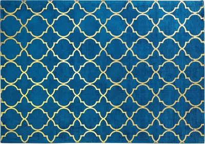 Produktbild von BELIANI Teppich Marineblau Viskose 160 x 230 cm Marokkanisches Muster in Gold Kurzflor Rechteckig Baumwoll-Unterseite Glamour Look