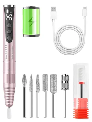 Produktbild von Nagelfräser Professionell 35000 U/min Pink mit 7 Aufsätzen und 6 Schleifbändern, Kabellos, Leise, Geringe Wärmeentwicklung