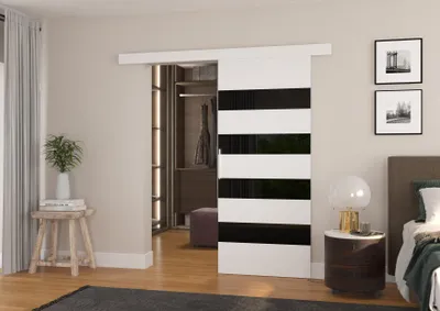 Obrázek produktu pro Posuvné dveře 86 cm EABRIX - bílé / černé sklo