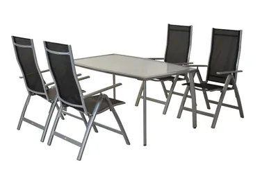 Produktbild von Merxx Gartenmöbelset Carrara 5tlg., 4 Klappsessel schwarz, 1 Tisch 150 x 90 cm - Aluminium/Textil