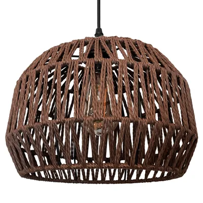 A brown woven pendant lamp.