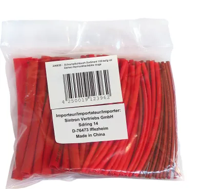 Produktbild von Schrumpfschlauch 100mm Sortiment 100-tlg 1,5mm - 13mm platzsparende Tüte ROT