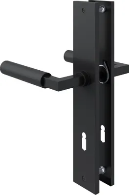 Produktbild von Schwarz matte Baustil Langschildgarnitur BB PZ WC Türdrücker Türbeschlag Renovierungsschild Buntbart