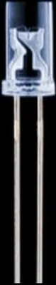 A close-up studio shot of a single white LED with two silver leads against a black background.