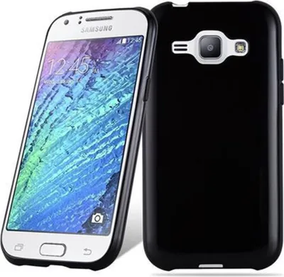 Produktbild von Cadorabo Hülle für Samsung Galaxy J1 2015 Schutz Hülle in Schwarz Schutzhülle TPU Silikon Cover Etui Case