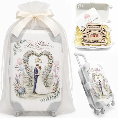 Hochzeits-Geschenkset: Mini-Koffer mit Geldscheinfach