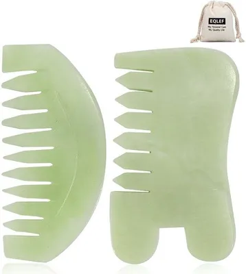 Immagine prodotto di Set per massaggio Gua Sha in giada naturale - 2 pezzi
