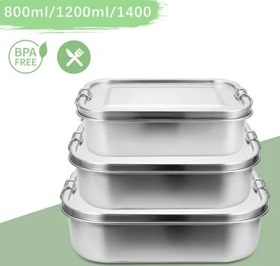 Image de Jopassy Lunchbox Boîte à lunch en acier inoxydable anti-fuite, Séparateur amovible, Boîtes à lunch faciles à nettoyer,Boîte à bento robuste et sans plastique,800ml+1200ml+ 1400ml