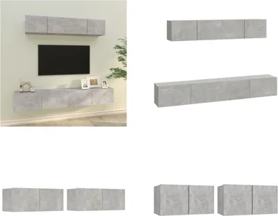 Produktbild von vidaXL 4 tlg. TV Schrank Set Betongrau Holzwerkstoff - TV-Schrank-Set - TV-Schrank-Sets - Wohnwand - Schrankwand