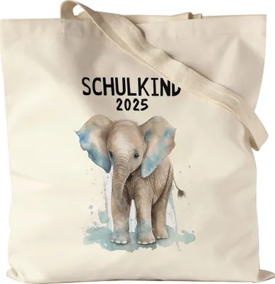 Produktbild von Schulkind 2025 Elefant Jutebeutel Süßes Eichhörnchen Einschulung Geschenk Schulanfang Schuleinführung