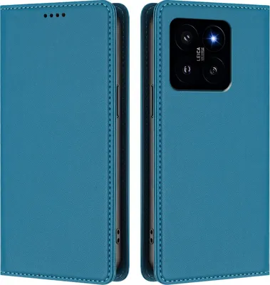 Image de Étui en cuir pour Xiaomi 14, étui à rabat magnétique en cuirPolyuréthaneavec support, bleu lac