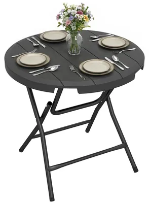 Obrázek produktu pro Kulatý venkovní stůl – skládací – pro 4 osoby – ocel a HDPE plast – tmavě šedá barva – rozměry 80 x 80 x 73 cm