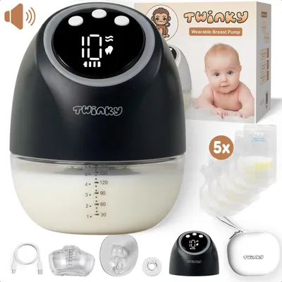 Obrázok produktu pre Elektrická odsávačka mlieka Twinky – Praktické odsávanie - Pamäťová funkcia - 4 režimy a 15 úrovní - Čierna