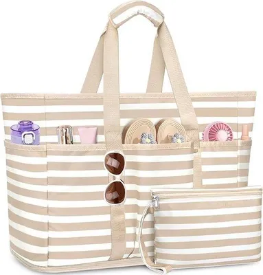 Produktbild von Große Strandtas für Damen, extra große Reisetasche mit Schnalle und Fächern, leicht faltbar