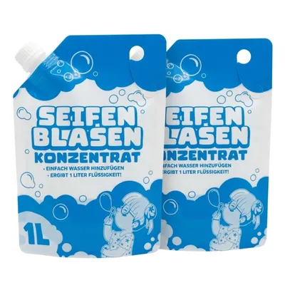 Produktbild von 2er Set Seifenblasenkonzentrat 1:10 – 2 x 100 ml ergeben 2l Seifenblasenflüssigkeit für Seifenblasenmaschinen Nachfüllflaschen für Seifenblasen