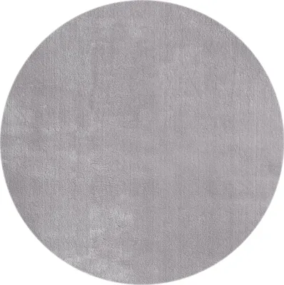 A round, gray rug is shown from a top-down perspective against a white background.
