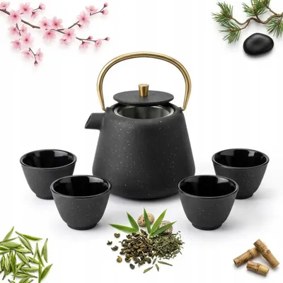 Produktbild von Sokomedica Gusseisen Teekanne 1L mit 4 Tassen Infuser Set