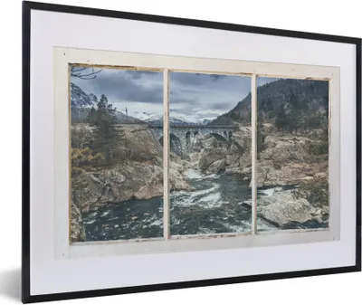 Produktbild von MuchoWow® Gerahmtes Poster Aussicht - Brücke - Wasser 60x40 cm - Poster mit Schwarzem Bilderrahmen Wandposter Rahmen Foto Bilder - Schlafzimmer - Plakat in Rahmen - Drucken