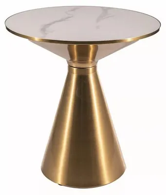 Image de Table basse ronde effet marbre "Aries" - Blanc/Doré - D 50 x H 53 cm